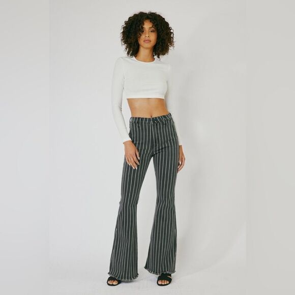 KanCan Lura High Rise Flare Jeans Pinstripe Flare - Picture 1 of 13